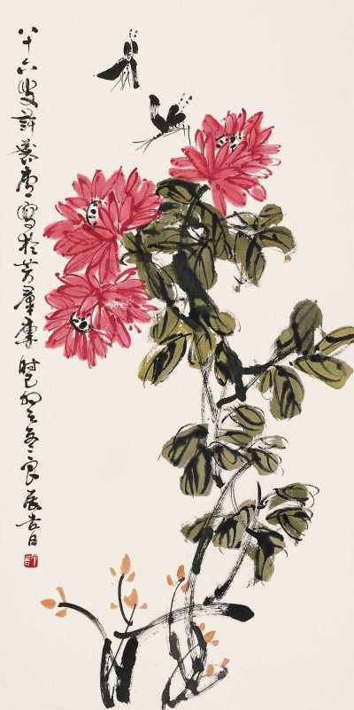 许麟庐 2001年作 花蝶图 立轴